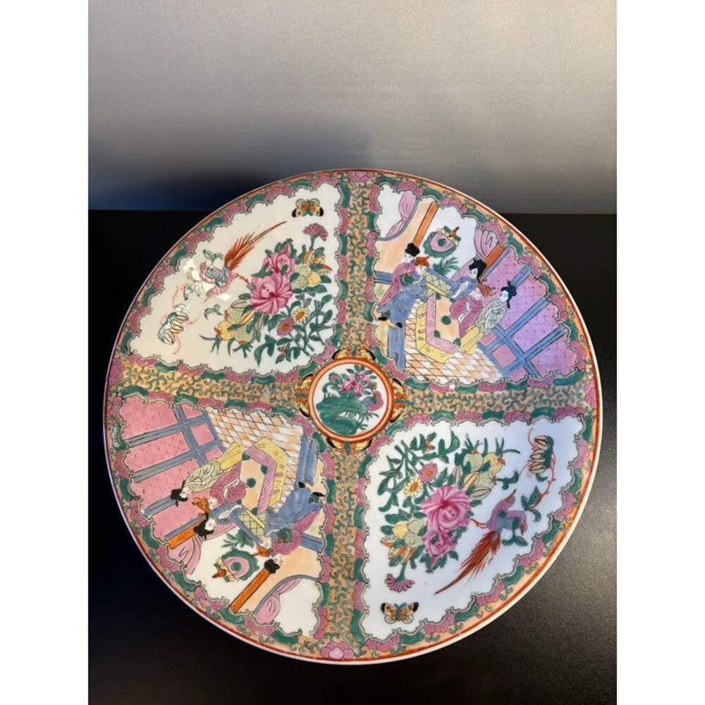 Chinese Rose Medallion Charger Famille Rose Figures Birds Gilt Plate